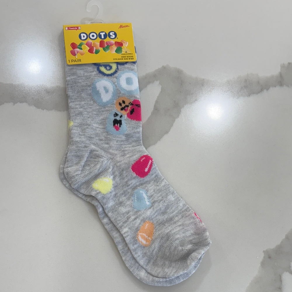 Tootsie DOTS Candy Kids Socks Gray Colorful Gumdrop‎ Pattern Size 9–3.5 NWT - Picture 1 of 6